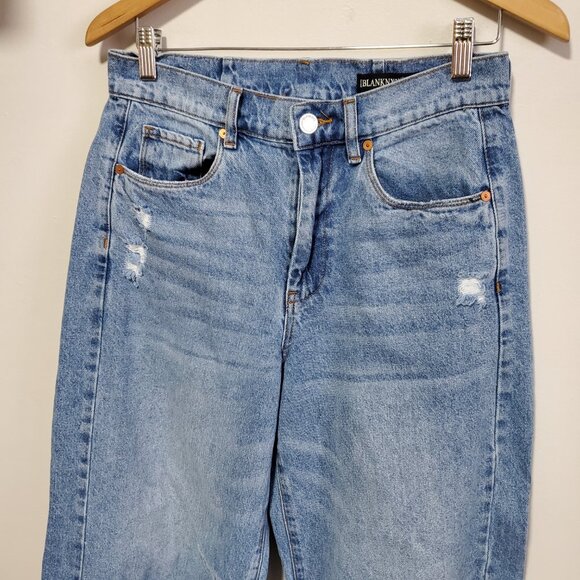 BLANK NYC Barrel Leg Jeans Cropped Ankle Raw Hem Hi-Rise Blue Women's 28 x 26 - Picture 5 of 16